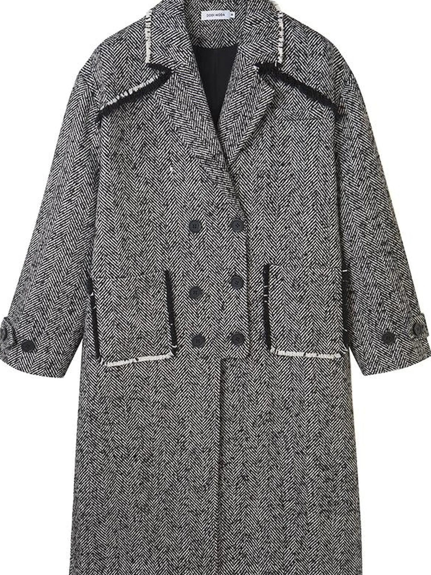 Herringbone Lazy Chic Asymmetrical Coat