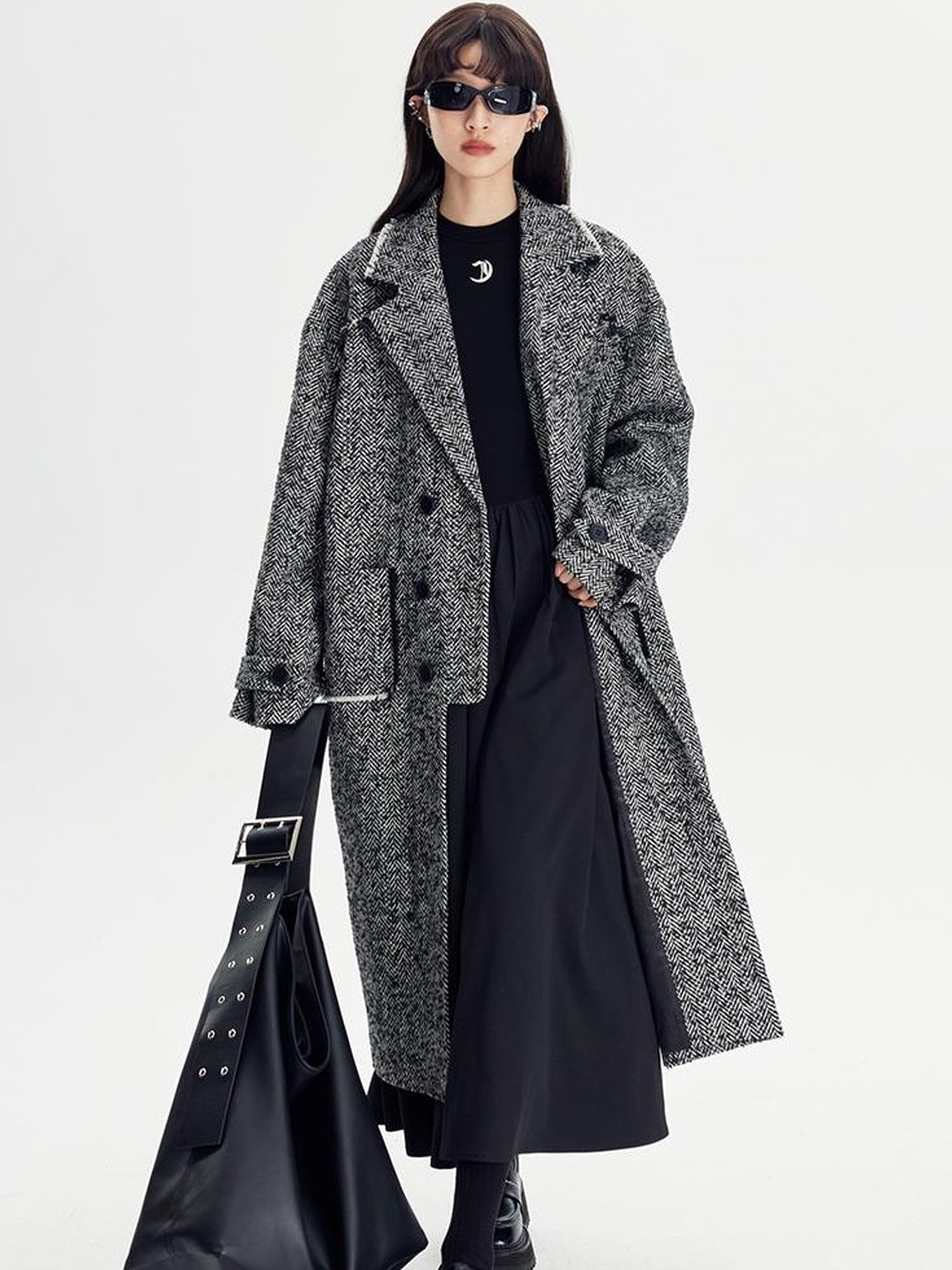 DIDDI MODA Herringbone Lazy Chic Asymmetrical Coat