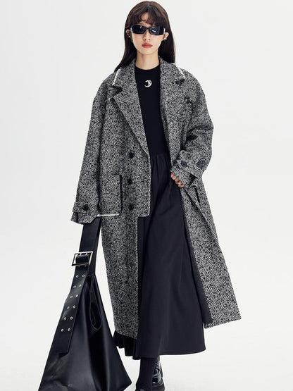DIDDI MODA Herringbone Lazy Chic Asymmetrical Coat