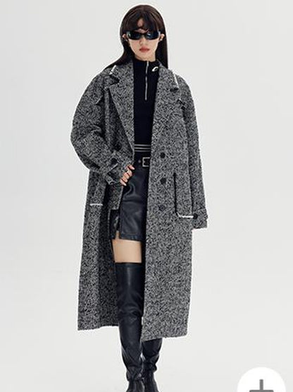 DIDDI MODA Herringbone Lazy Chic Asymmetrical Coat