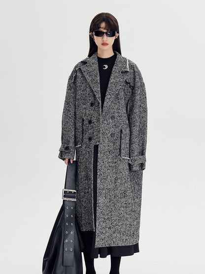 DIDDI MODA Herringbone Lazy Chic Asymmetrical Coat