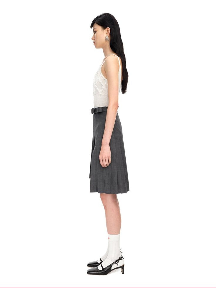 High-Waist A-Line Skirt with Bow &amp; Slit