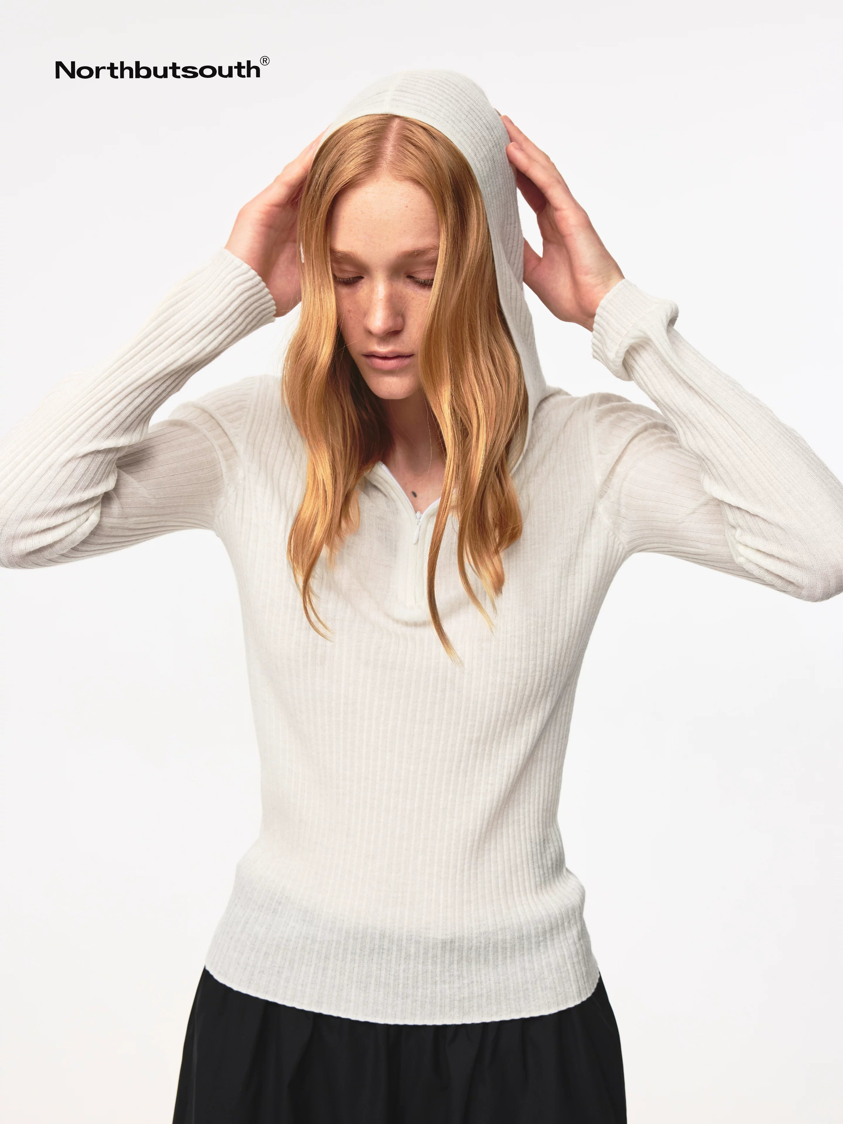 High Elastic Merino Wool Ribbed Hooded Half Zip Base Layer