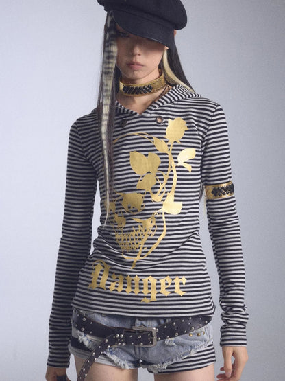 High Elastic Striped Backless Hoodie With Terry Lining Air Hole