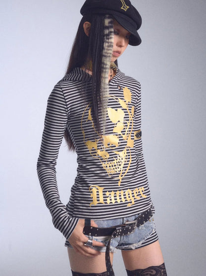 High Elastic Striped Backless Hoodie With Terry Lining Air Hole