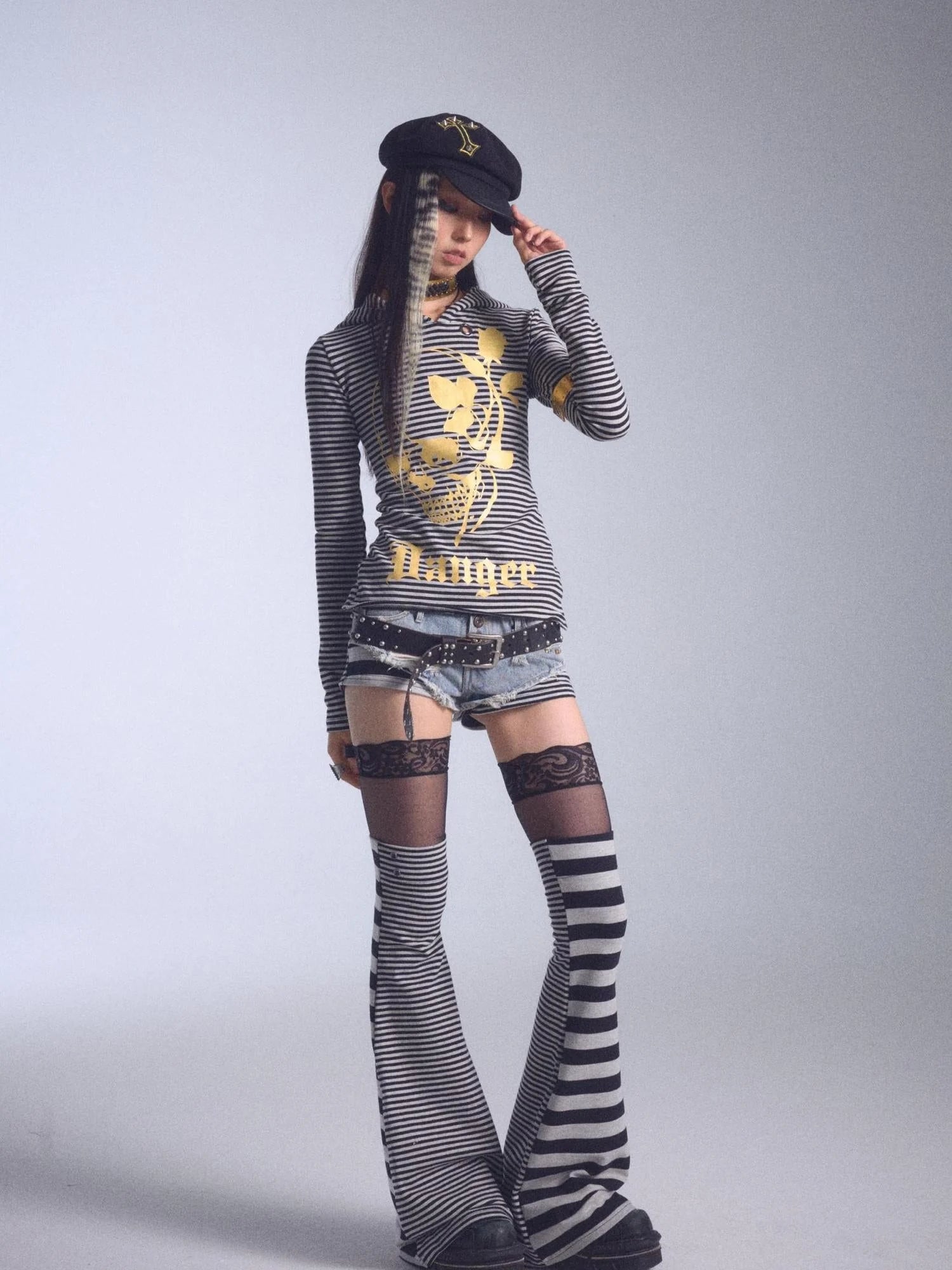 High Elastic Striped Backless Hoodie With Terry Lining Air Hole