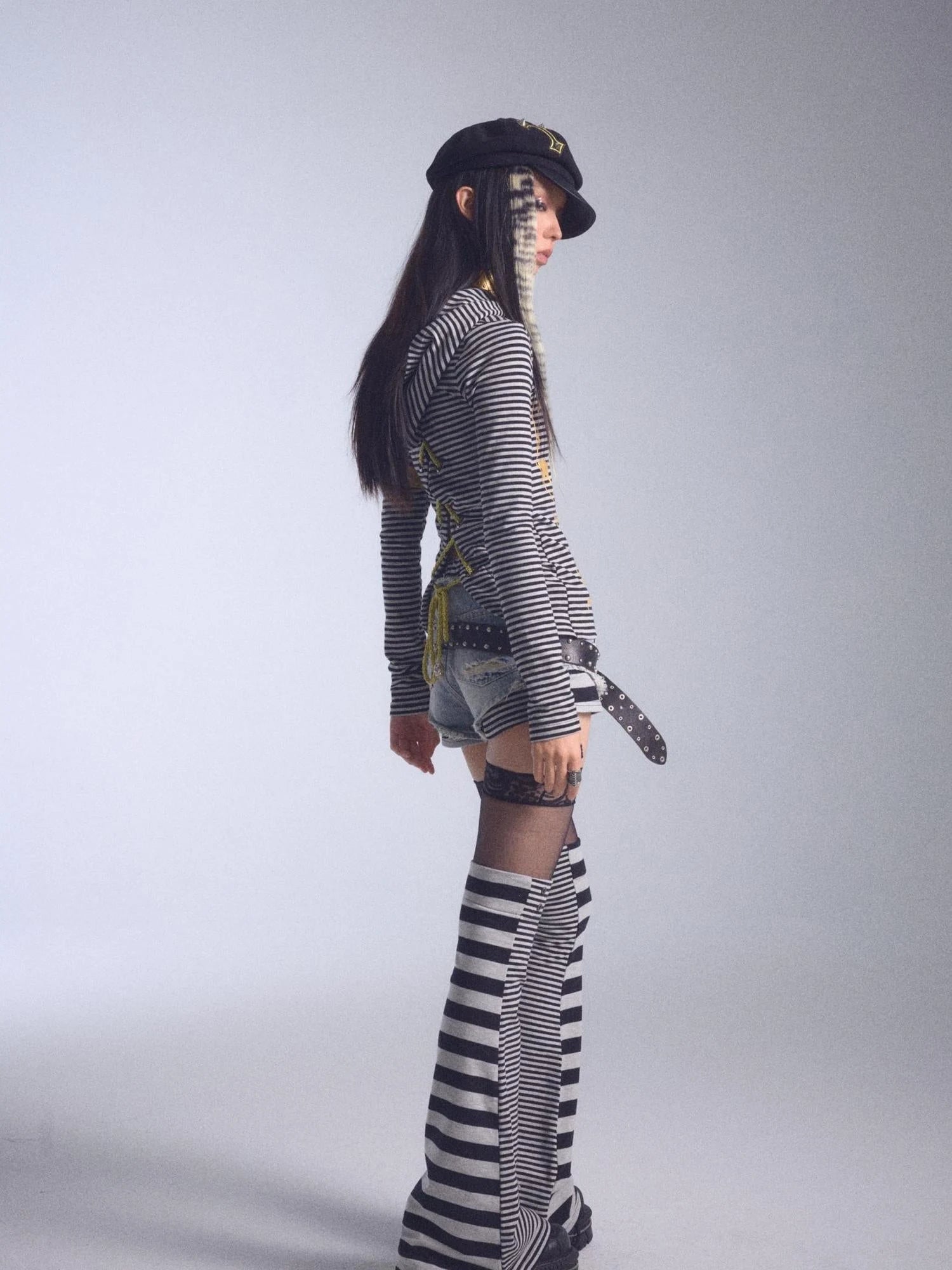 High Elastic Striped Backless Hoodie With Terry Lining Air Hole