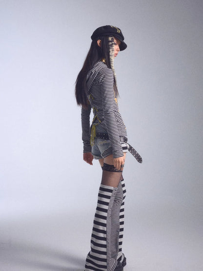 High Elastic Striped Backless Hoodie With Terry Lining Air Hole