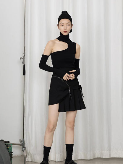 DIDDI MODA High Neck Asymmetrical Cutout Knit Sweater