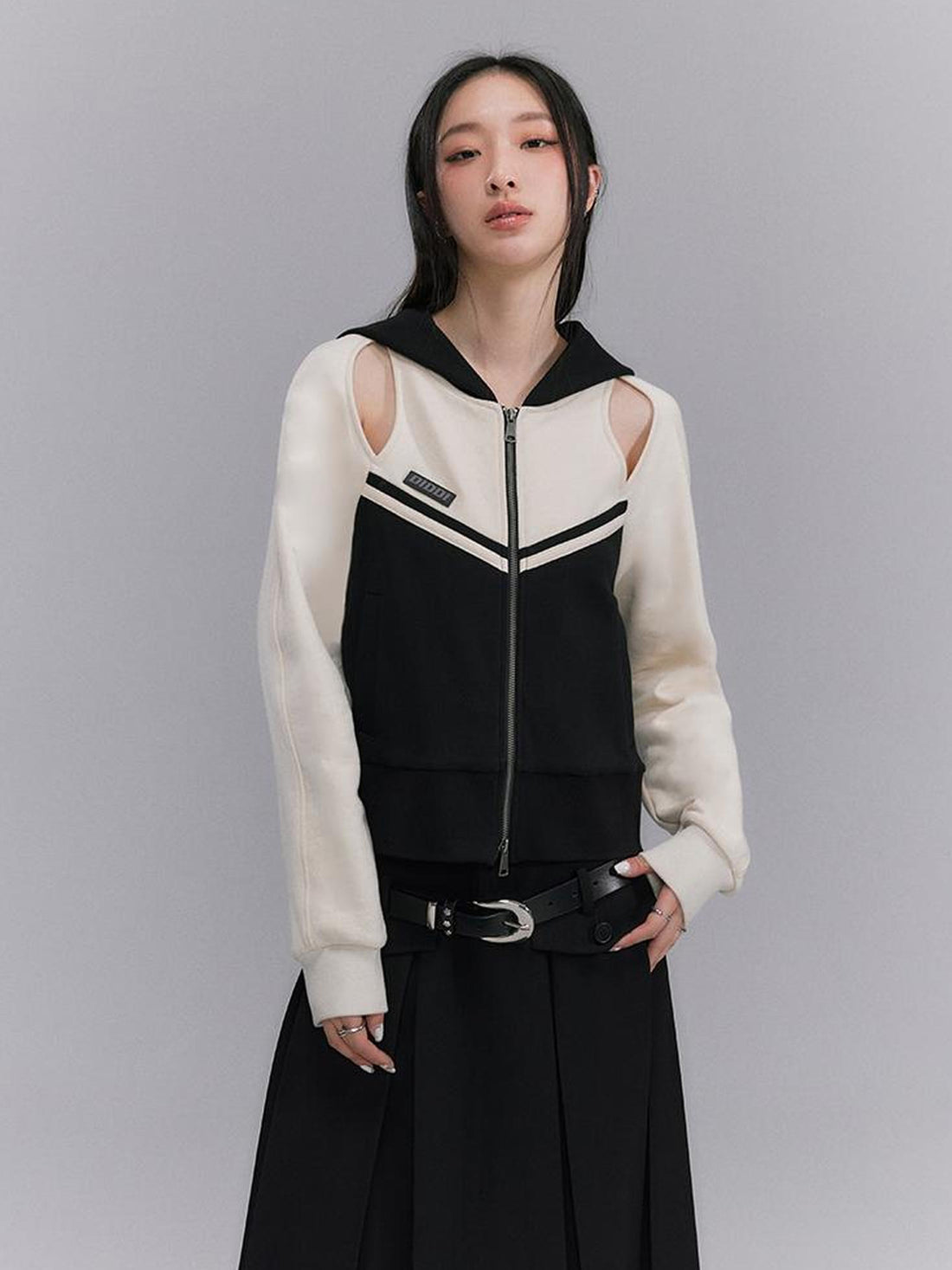 DIDDI MODA Hollow Out Zip Hoodie Vintage Knit Top Womens Spring