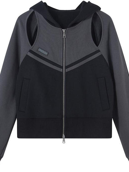 DIDDI MODA Hollow Out Zip Hoodie Vintage Knit Top Womens Spring
