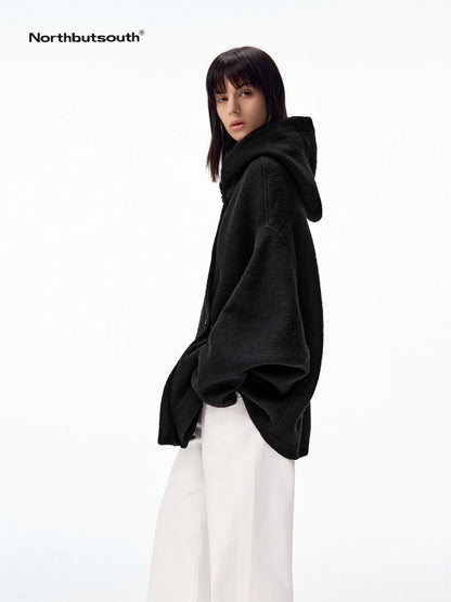 Hooded Asymmetric Placket Batwing Cape Women&