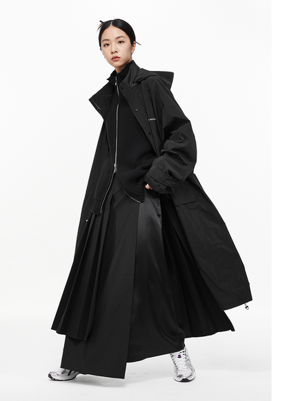 Hooded Long Trench Coat with Storage