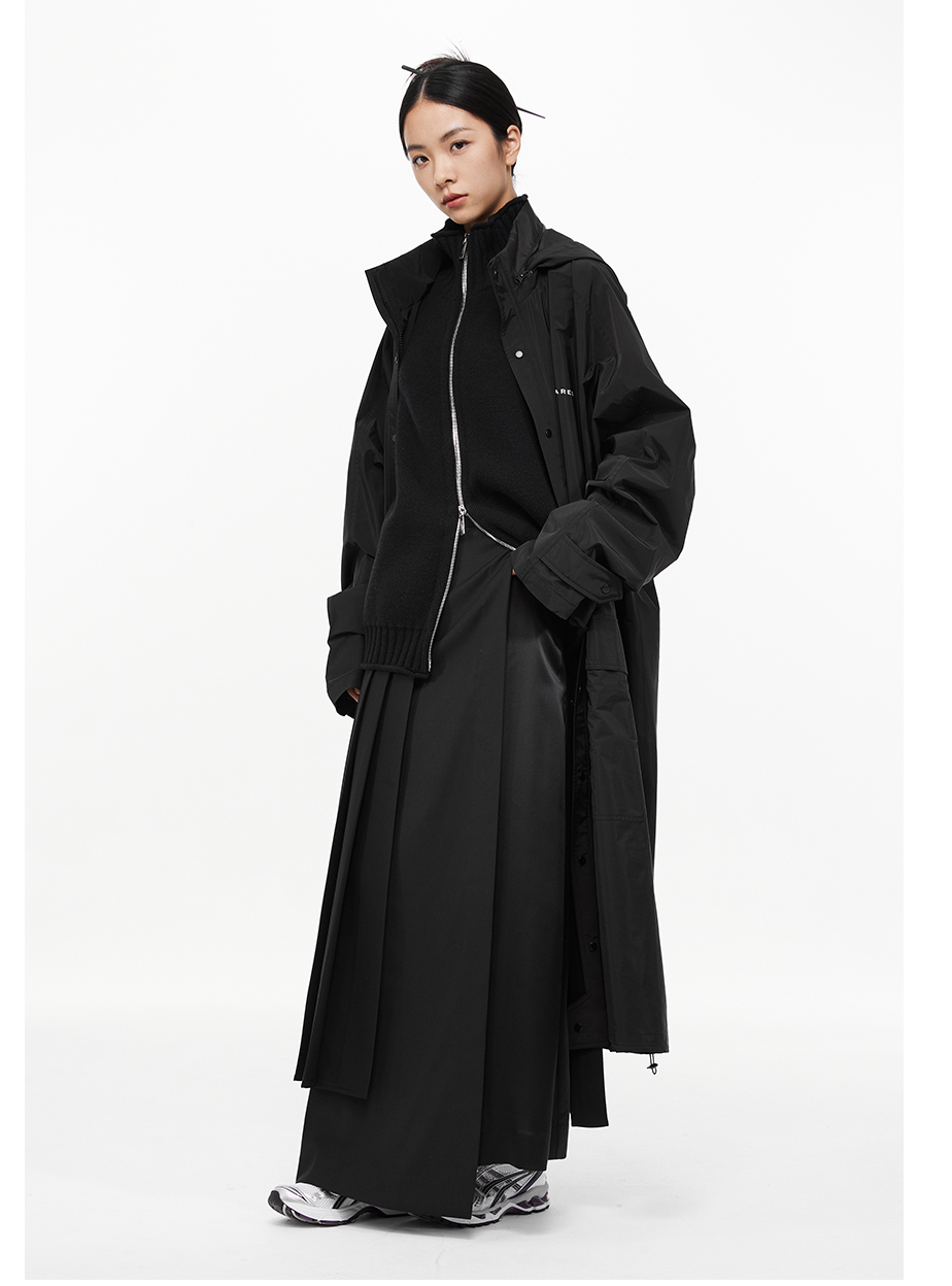 Hooded Long Trench Coat with Storage