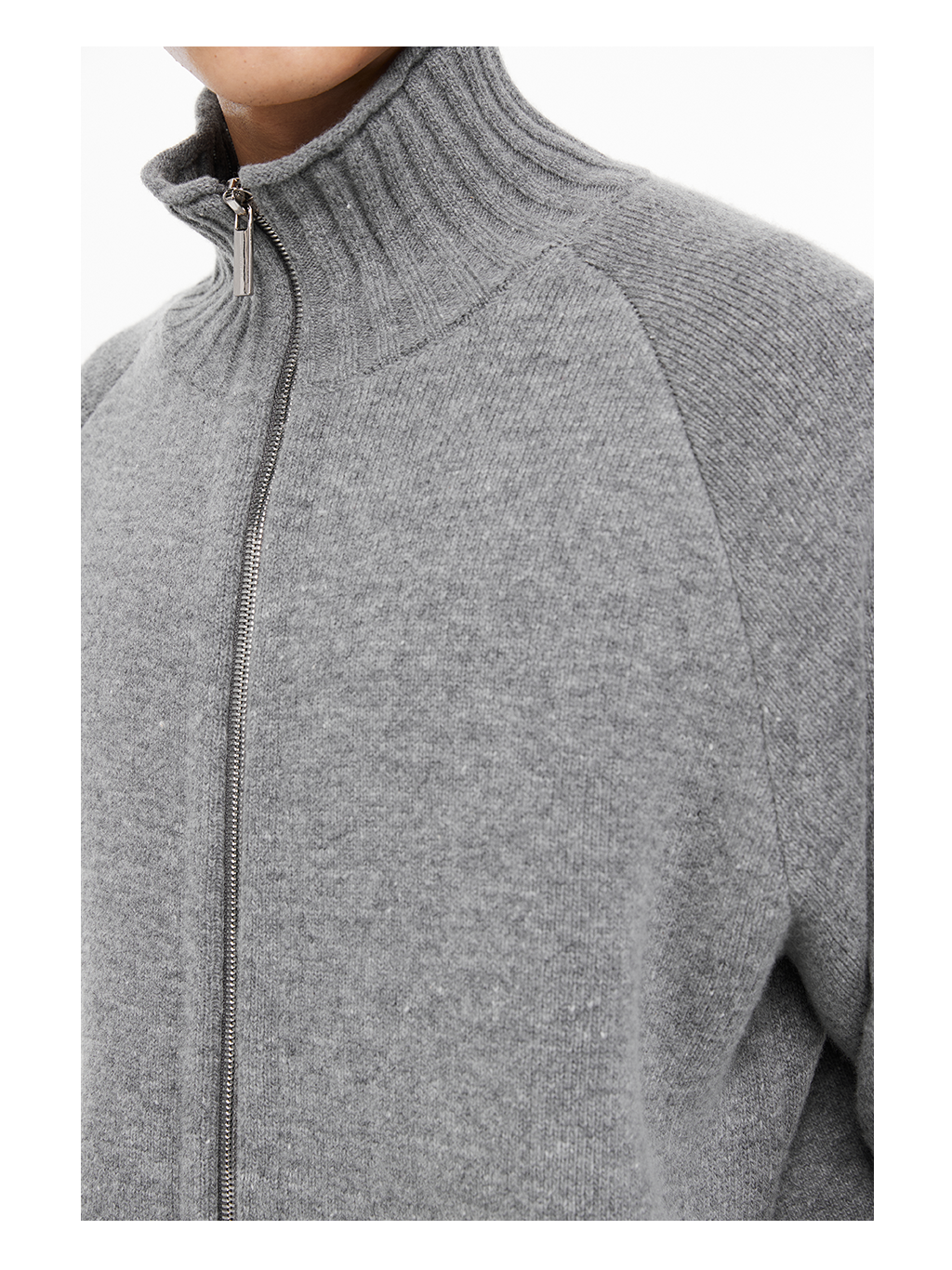 Horn Sleeve Cable Knit Zip Sweater