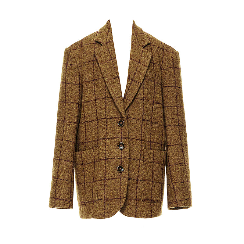 YOSHUYUKI Vintage Brown Check Wool Suit Jacket