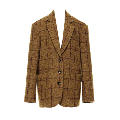 YOSHUYUKI Vintage Brown Check Wool Suit Jacket