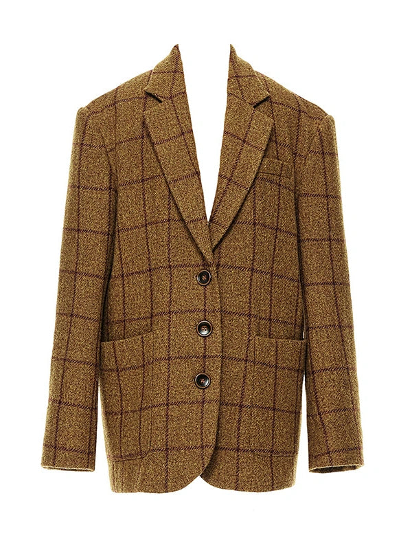 Vintage Brown Check Wool Suit Jacket