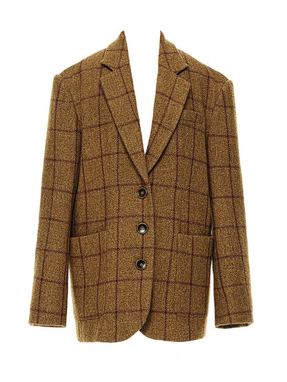 Vintage Brown Check Wool Suit Jacket