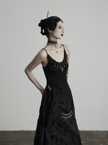 INDULGE 3d Embellished Slit Wool Knit U Neck Women&