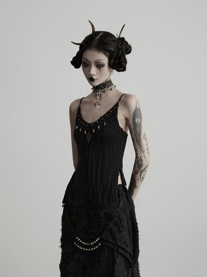 INDULGE 3d Embellished Slit Wool Knit U Neck Women&