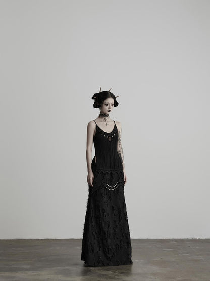 INDULGE 3d Embellished Slit Wool Knit U Neck Women&