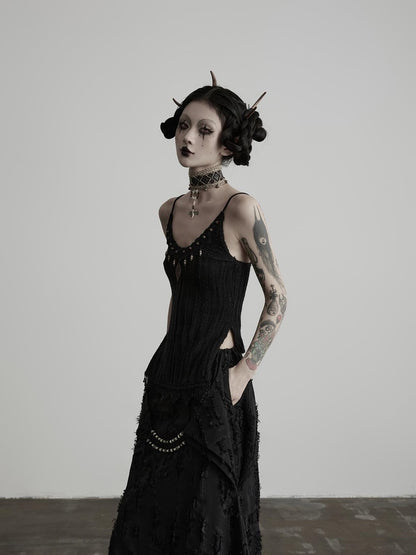 INDULGE 3d Embellished Slit Wool Knit U Neck Women&