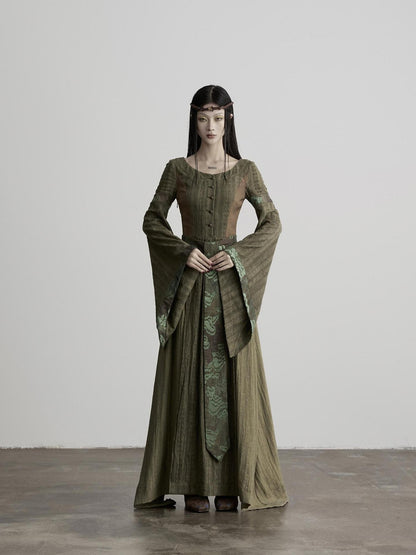 INDULGE A Line Sculpted Waist Cinch Bell Sleeves Women&
