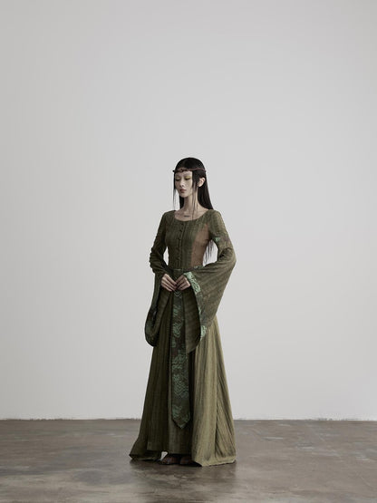 INDULGE A Line Sculpted Waist Cinch Bell Sleeves Women&
