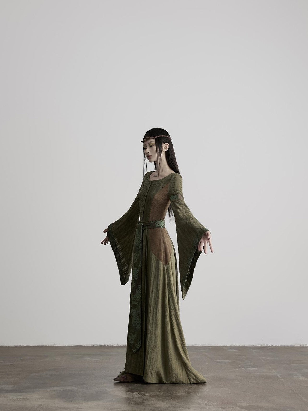 INDULGE A Line Sculpted Waist Cinch Bell Sleeves Women&