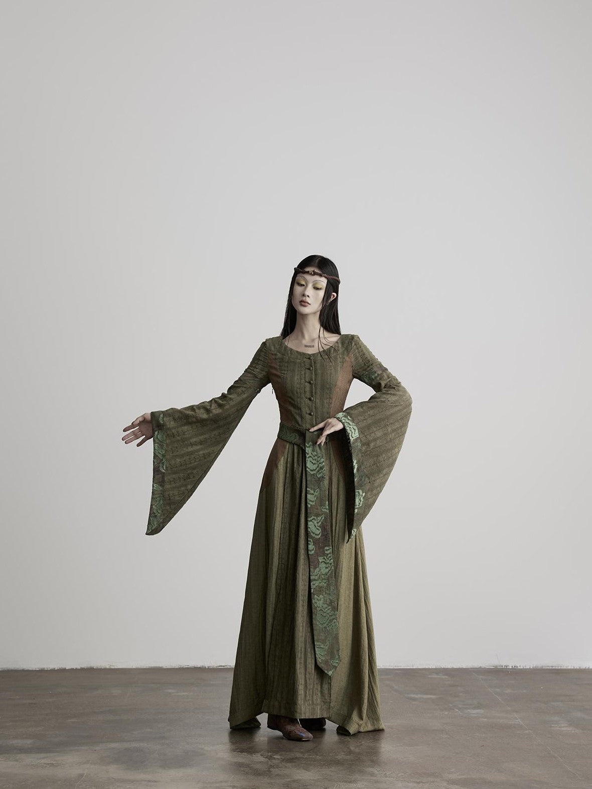 INDULGE A Line Sculpted Waist Cinch Bell Sleeves Women&