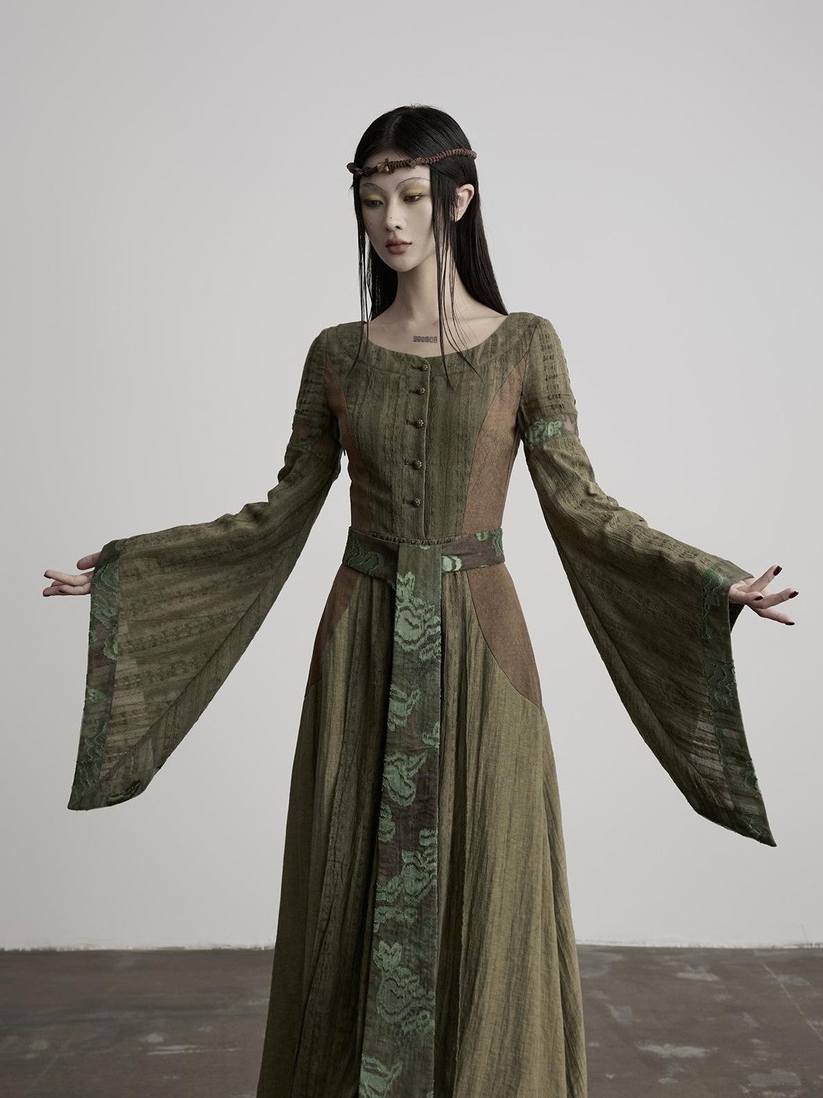 INDULGE A Line Sculpted Waist Cinch Bell Sleeves Women&