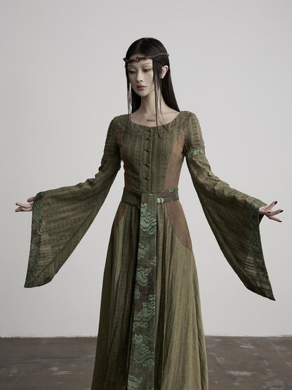 INDULGE A Line Sculpted Waist Cinch Bell Sleeves Women&