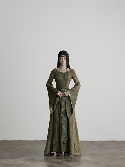 INDULGE A Line Sculpted Waist Cinch Bell Sleeves Women&