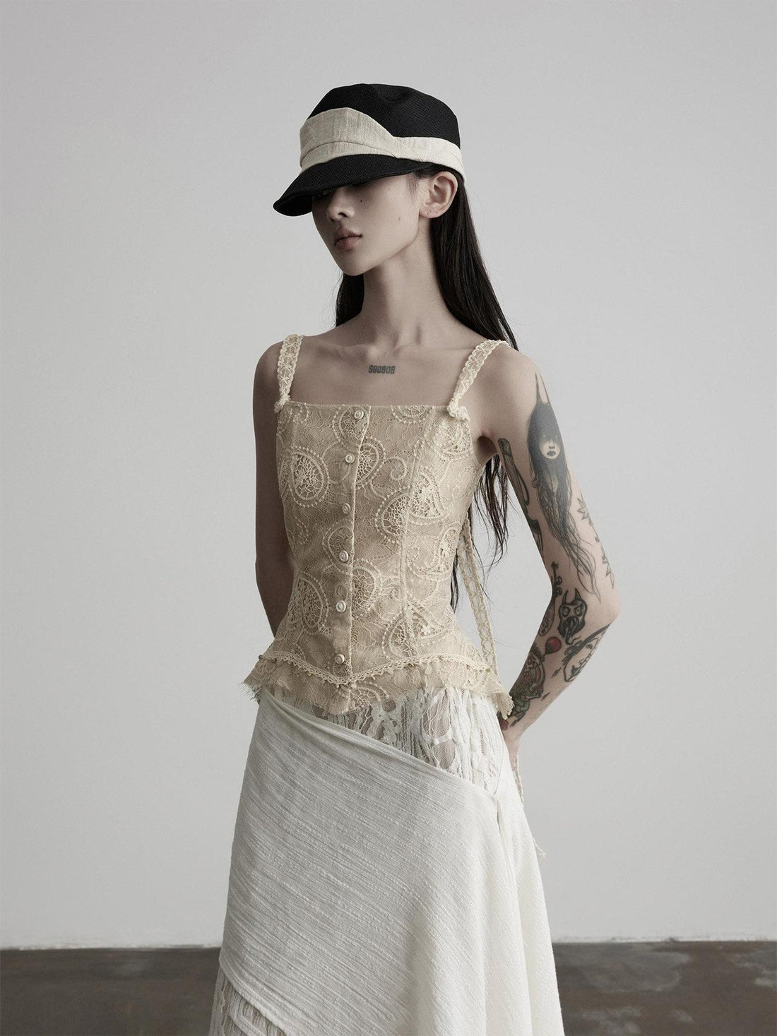 INDULGE Apricot Paisley Embroidered Lace Hem Square Neck Women&