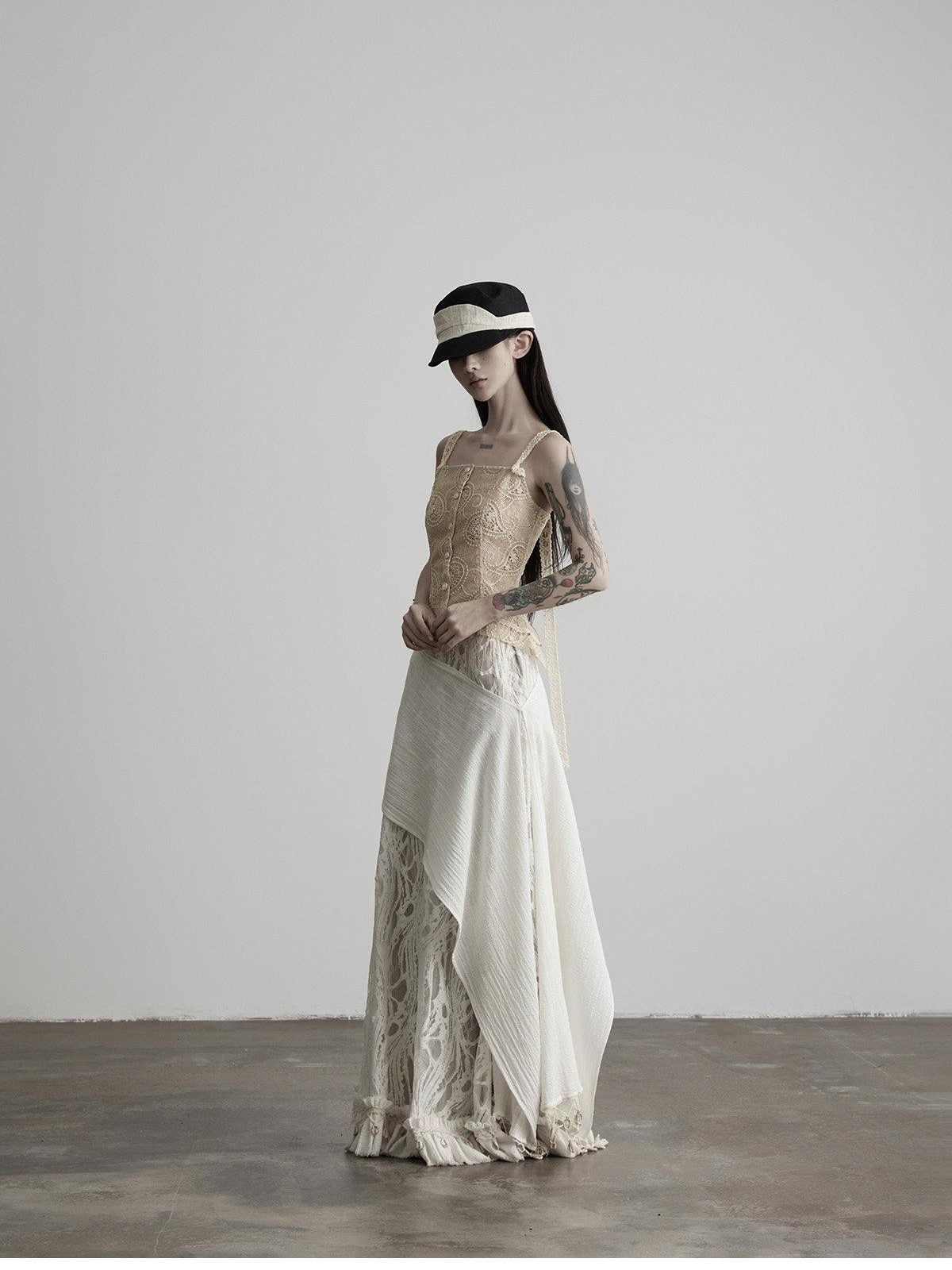 INDULGE Apricot Paisley Embroidered Lace Hem Square Neck Women&