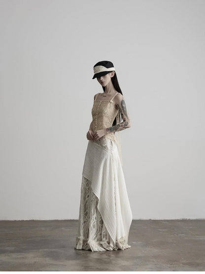 INDULGE Apricot Paisley Embroidered Lace Hem Square Neck Women&