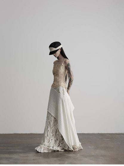 INDULGE Apricot Paisley Embroidered Lace Hem Square Neck Women&