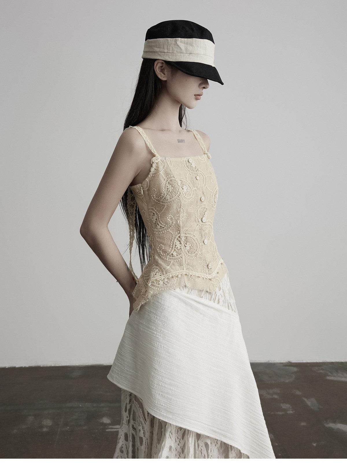 INDULGE Apricot Paisley Embroidered Lace Hem Square Neck Women&