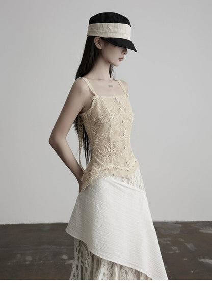INDULGE Apricot Paisley Embroidered Lace Hem Square Neck Women&