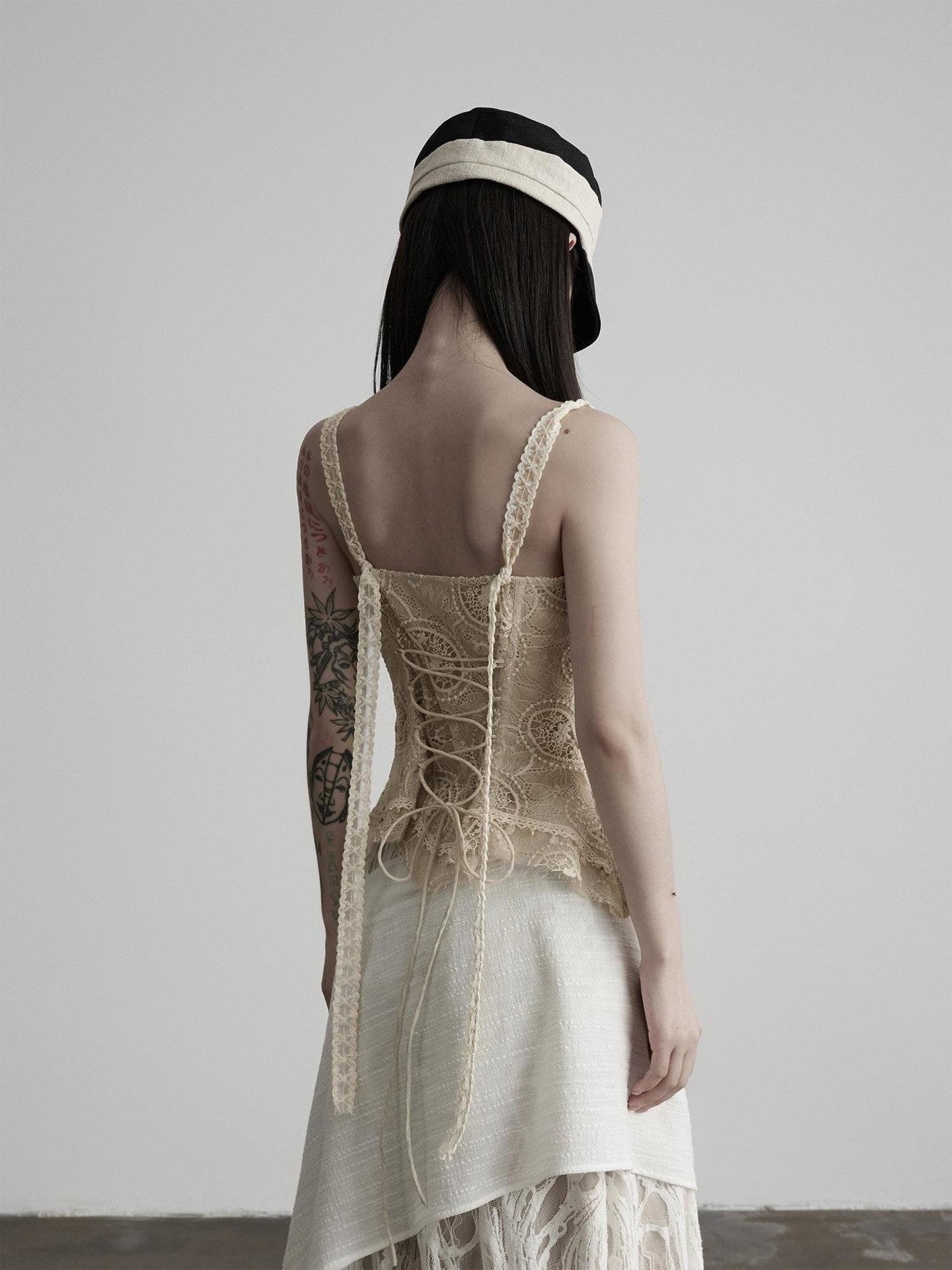 INDULGE Apricot Paisley Embroidered Lace Hem Square Neck Women&