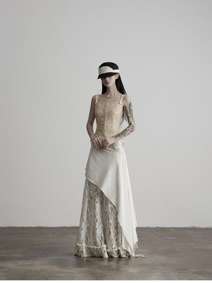 INDULGE Apricot Paisley Embroidered Lace Hem Square Neck Women&