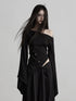 INDULGE Asymmetrical Dark Goth Long Sleeve Black Lyocell Women Off-Shoulder T-Shirts