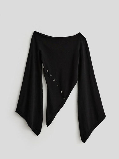INDULGE Asymmetrical Dark Goth Long Sleeve Black Lyocell Women Off-Shoulder T-Shirts