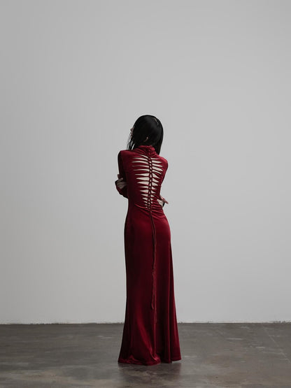 INDULGE Backless Lace Up High Neck Waist Cinched Women&