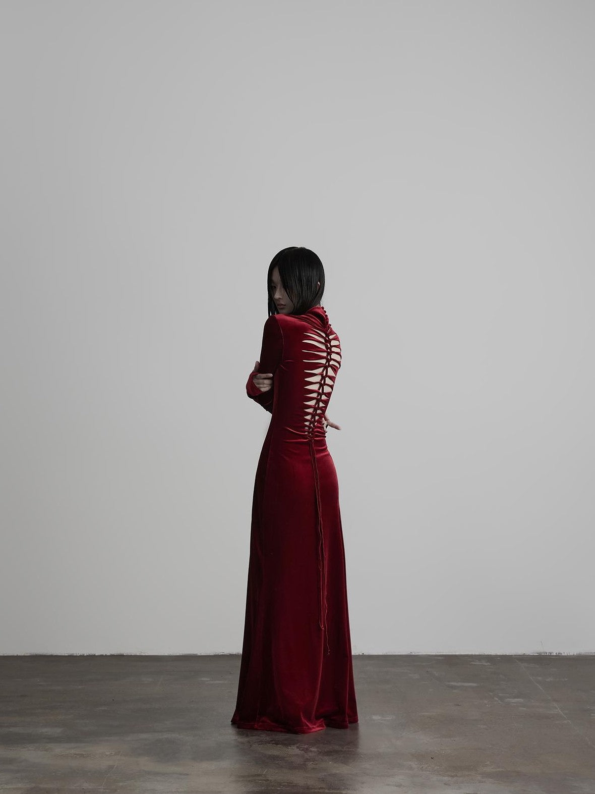 INDULGE Backless Lace Up High Neck Waist Cinched Women&