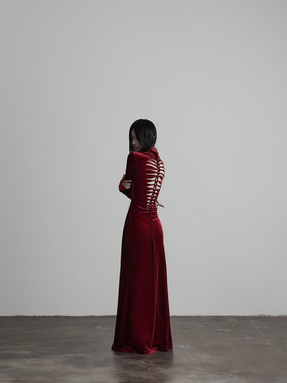 INDULGE Backless Lace Up High Neck Waist Cinched Women&