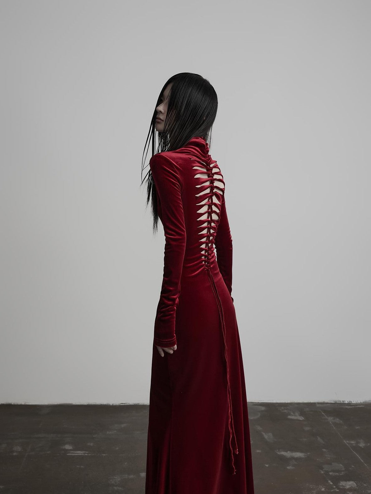 INDULGE Backless Lace Up High Neck Waist Cinched Women&