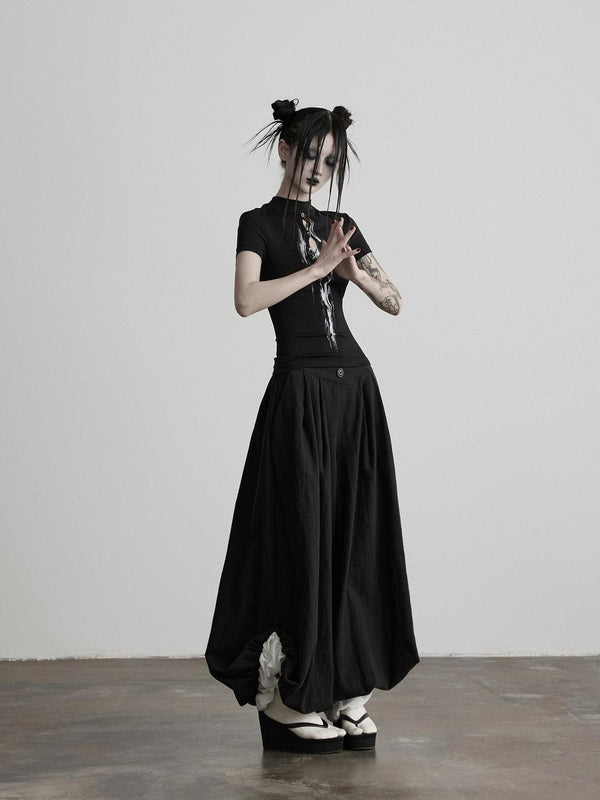 Balloon Pleated Splice Structured Women's Ramie Cotton Blend Harem Pants