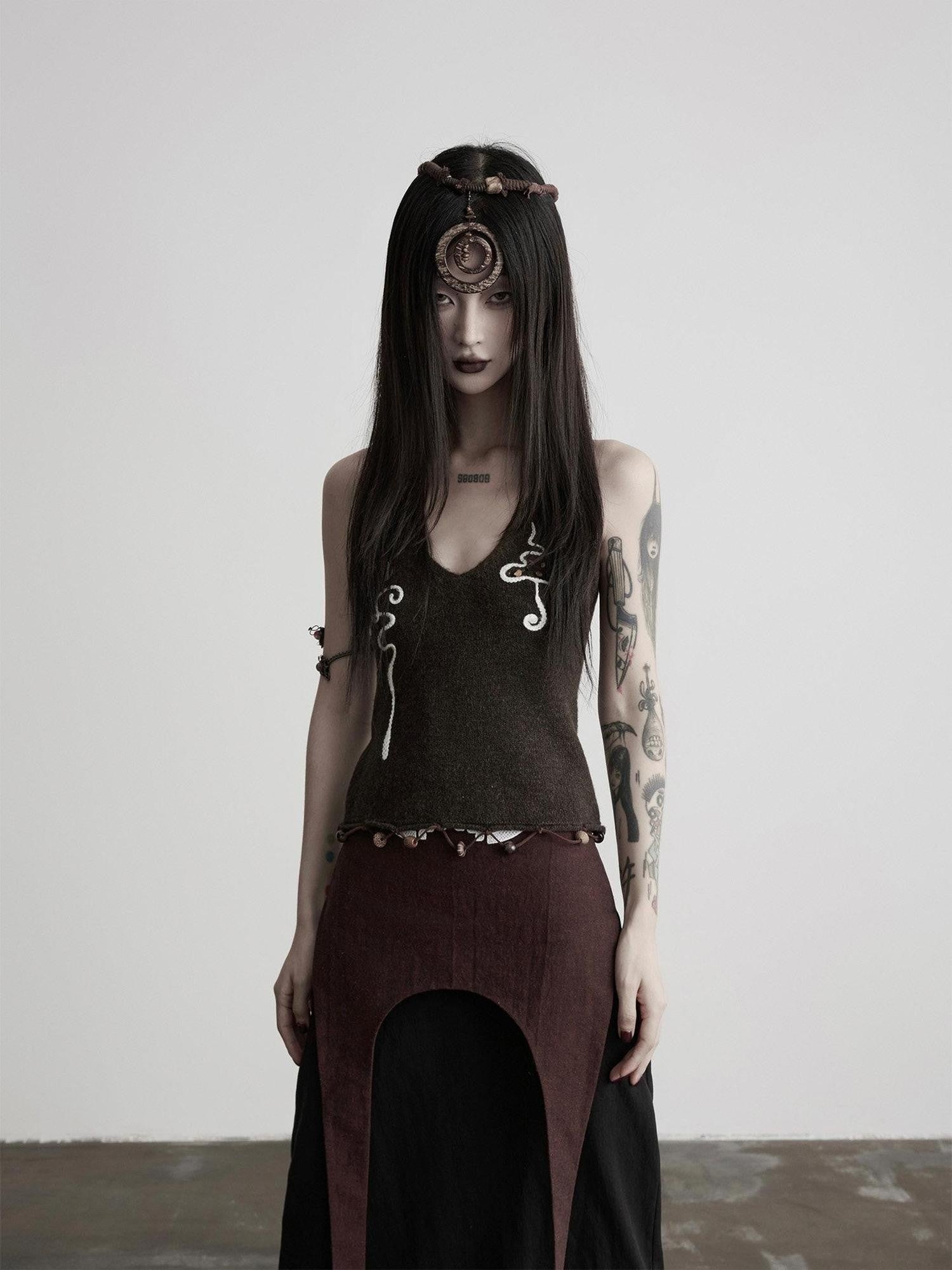 INDULGE Beaded Embroidered Knit Halter Women&